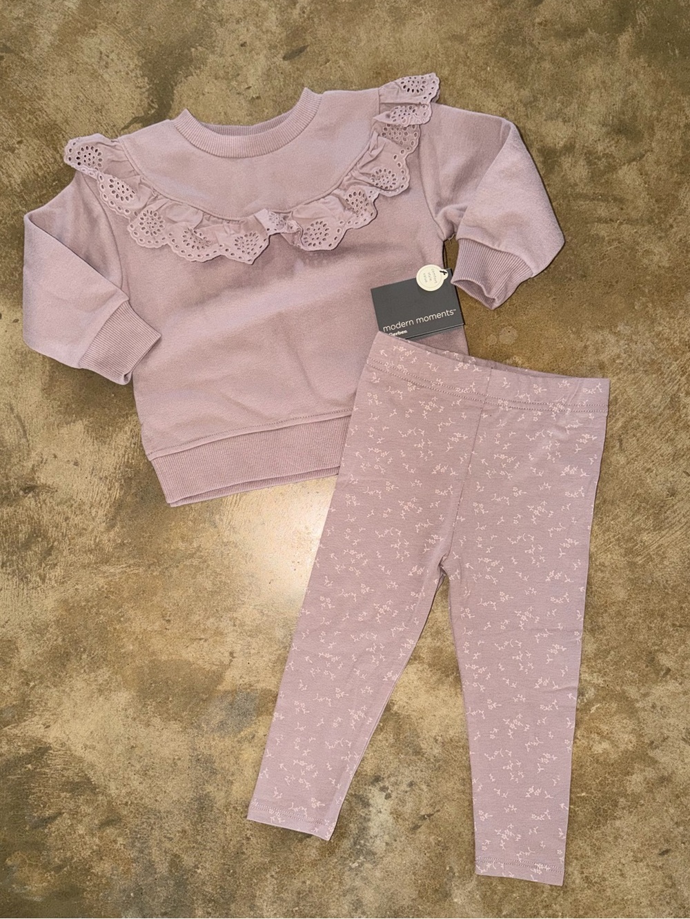 NWT Modern Moments by Gerber 2T Lilac Eyelet Ruffle Sweatshirt Leggings Set